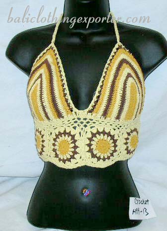 Ladies arty halter tops, crochet bra fashions, tube tops, knitted shirt, bali apparel, hawaiian clothing  
