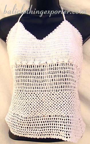 Island wear shirt, ladies bali fashions, summer crochet bra tops, leisure wear, beach thread art apparel, fine knit halter top  
