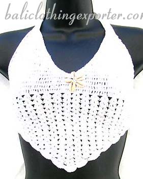 Bali fashion wear, embroidered summer apparel, womens halter top, fishnet designed clothing, beach wear, leisure wear  